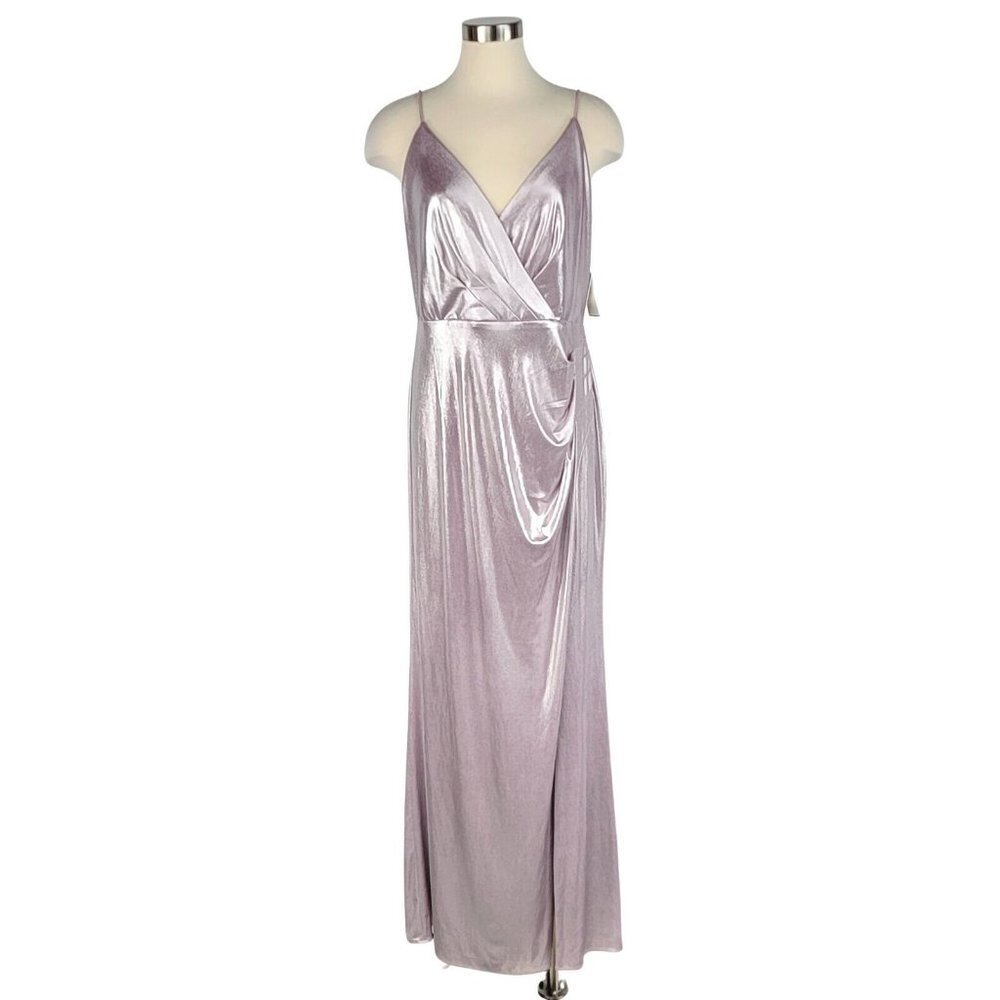 Davids Bridal DB Studio V Neck Foiled Jersey Sheath Dress Womens Size 12 Pleaded